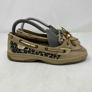 Sperry Top Sider Angelfish Leopard Boat Shoes Womens 7 Gold Leather